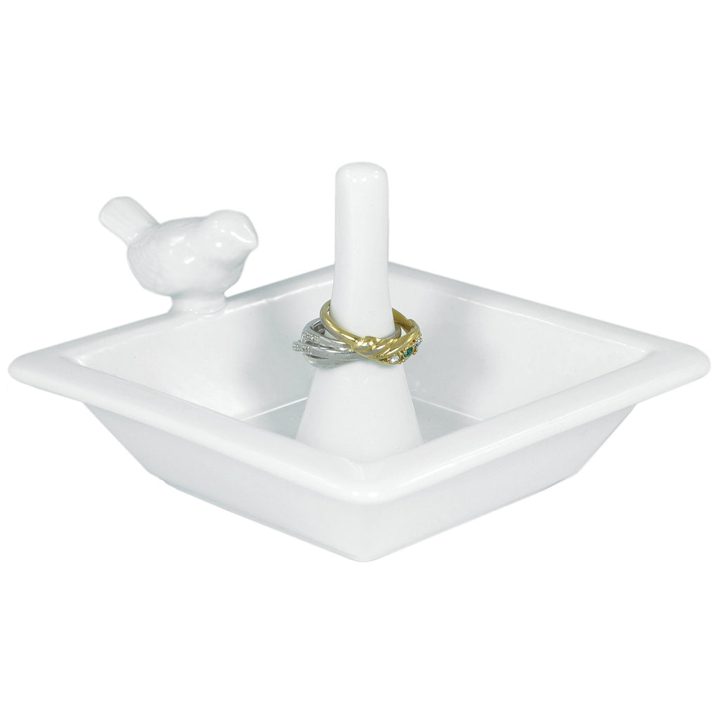 [Australia] - MyGift Classic White Bird Bath Ceramic Ring Holder/Jewelry Dish Tray 