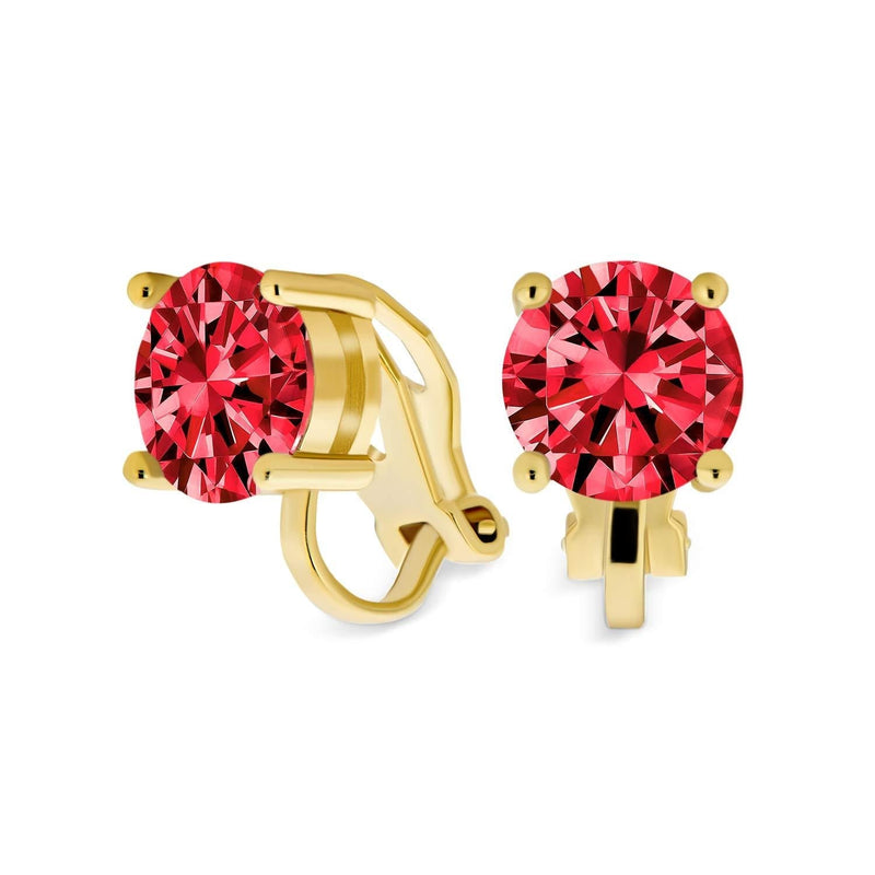 [Australia] - 2CT Brilliant Cut Round AAA CZ Solitaire Clip On Stud Earrings For Women Gold Or Silver Plated Non Pierced More Colors Red 