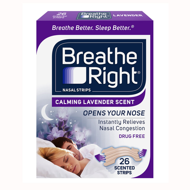[Australia] - Breathe Right Nasal Strips, Lavender, Nasal Congestion Relief due to Colds & Allergies, Reduces Nasal Snoring caused by Nasal Congestion, Drug-Free, 26 Count (Packaging May Vary) 