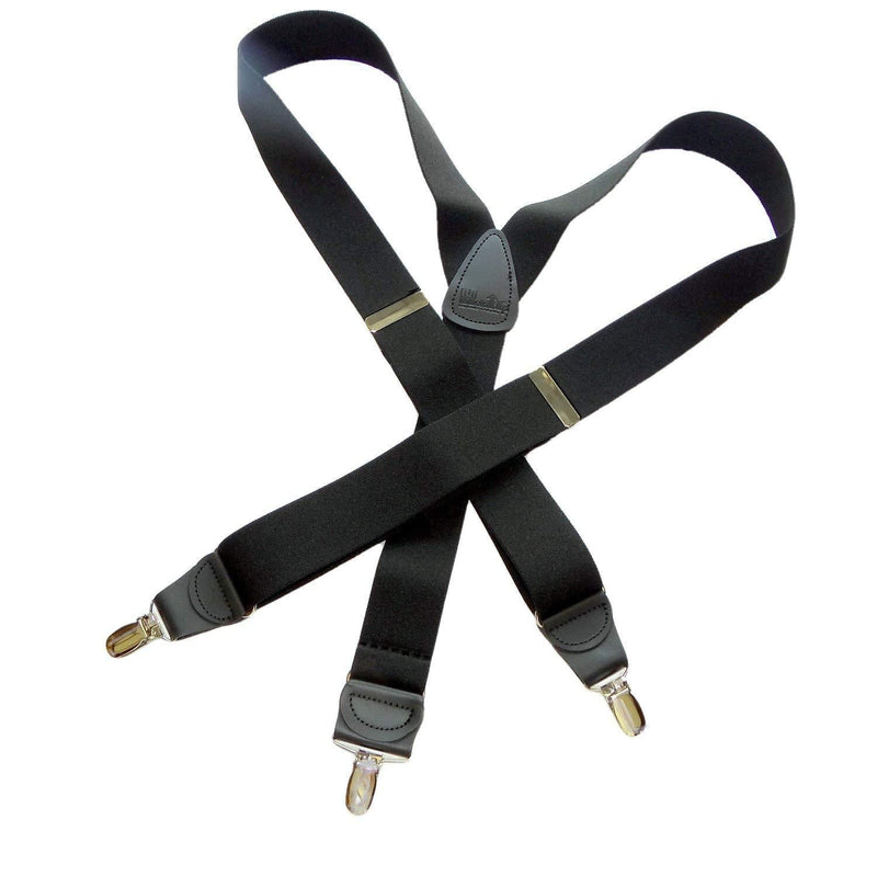 [Australia] - Holdup Suspender Company USA made All Black Casual Series Y-back Suspenders with Patented Silver-tone No-Slip clips 