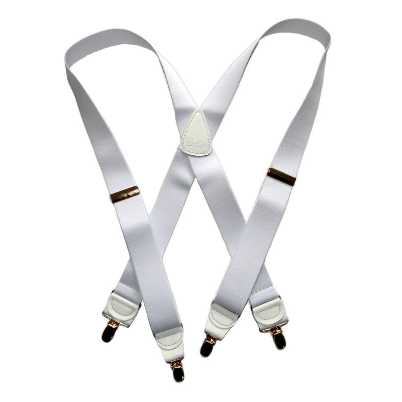 [Australia] - Hold-Ups All White, 1 1/2" wide Suspenders in X-back style w/No-slip Gold clips 