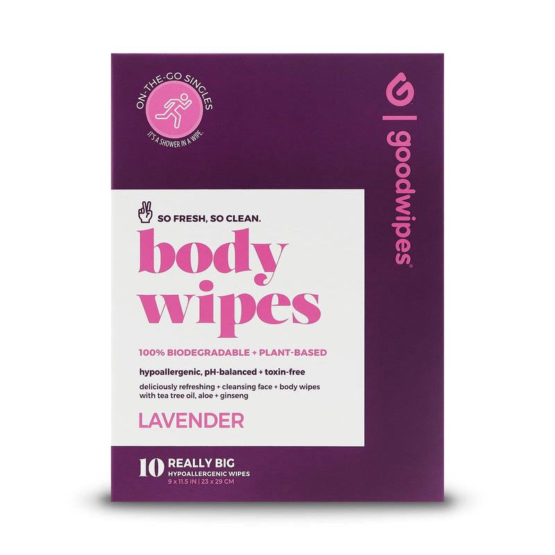 [Australia] - Goodwipes Really Big Body Wipes, Lavender Scent, Plant Based and Hypoallergenic, Wipe Away Sweat and Odor, for Face and Body, with Aloe and Ginseng (10 Count) 10 Count (Pack of 1) 