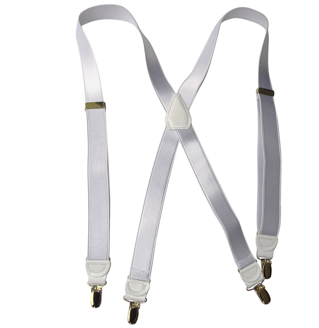 [Australia] - Holdup Brand X-back 1" wide Satin Finish White Suspenders with No-slip Silver Clips 