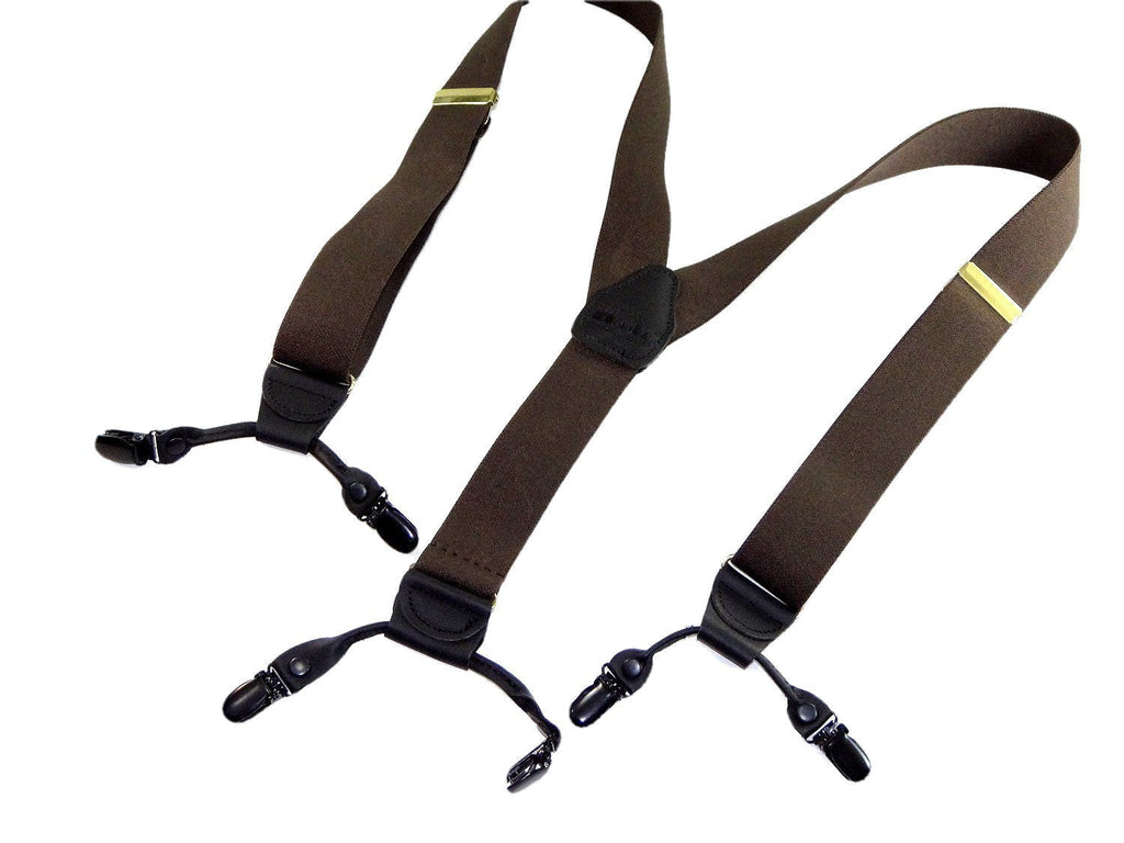 [Australia] - Holdup Suspender Brand Dark Java Brown Colored Casual Series Double-Up Suspenders with black no-slip patented clips 