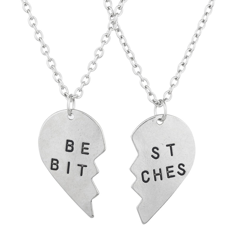 [Australia] - Lux Accessories Best Friends BFF Forever Best Bitches Valentine Detached Heart Pendant Charm Necklaces (2pc) 