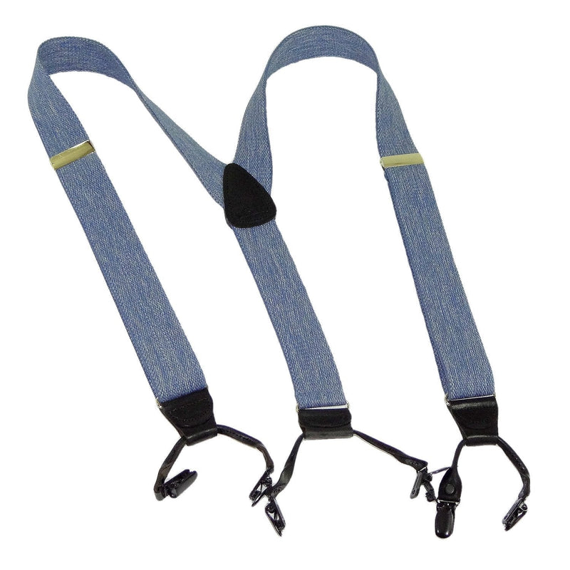 [Australia] - Holdup Suspender Company 1 1/2" Wide Dual Clip Double-Up style Dressy Y-back Suspenders in Blue Denim color and patented black no-slip clips 