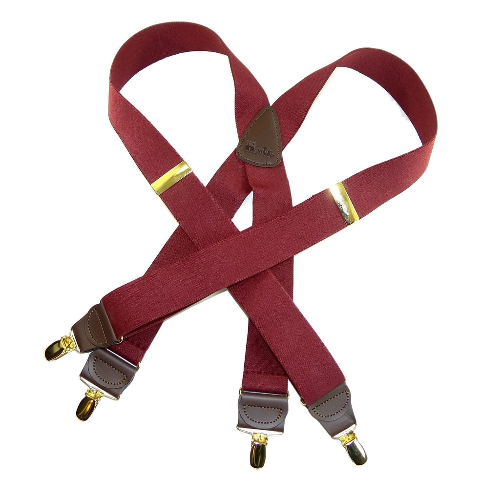 [Australia] - HoldUp Brand Merlot Burgundy X-back Suspenders with patented No-Slip Gold-tone center pin clips 