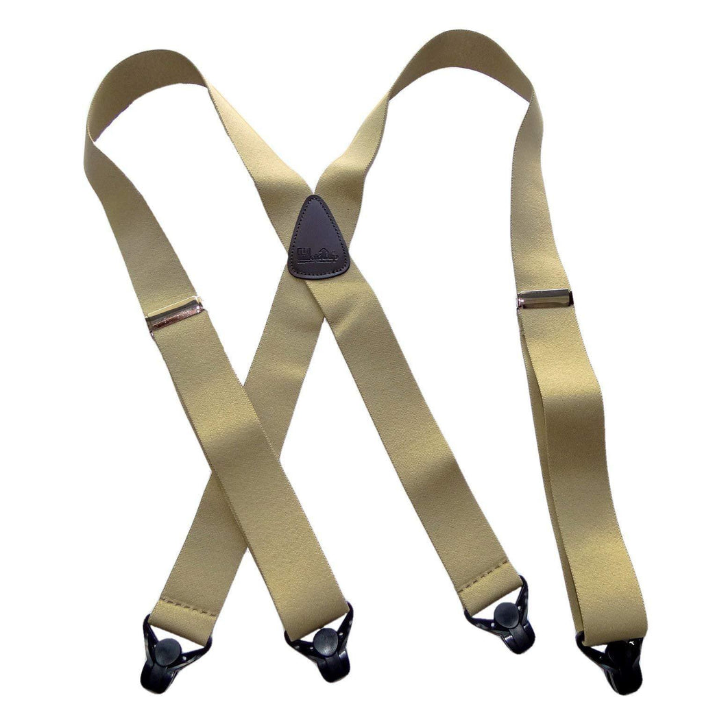 [Australia] - Holdup Brand Light Tan Snow Ski Suspenders in 1 1/2" width and X-back style with black Patented Gripper Clasp 