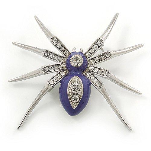 [Australia] - Avalaya Stunning Crystal, Purple Enamel 'Spider' Brooch in Rhodium Plating - 55mm W 