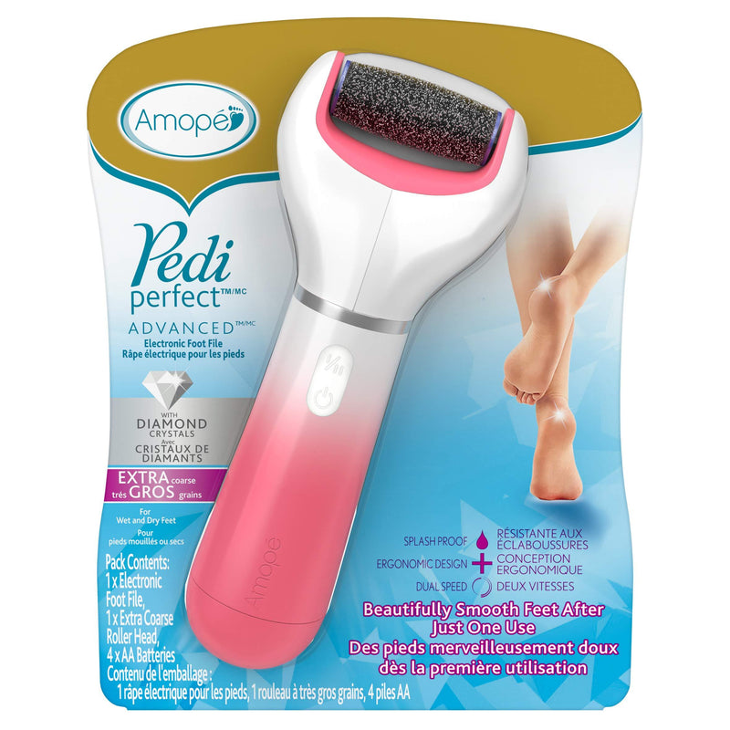 [Australia] - Amope Pedi Perfect Electronic Dry Foot File (Blue/Pink), Regular Coarse Roller Head with Diamond Crystals for Feet, Removes Hard and Dead Skin – 1 Count (Assorted-color may vary) 