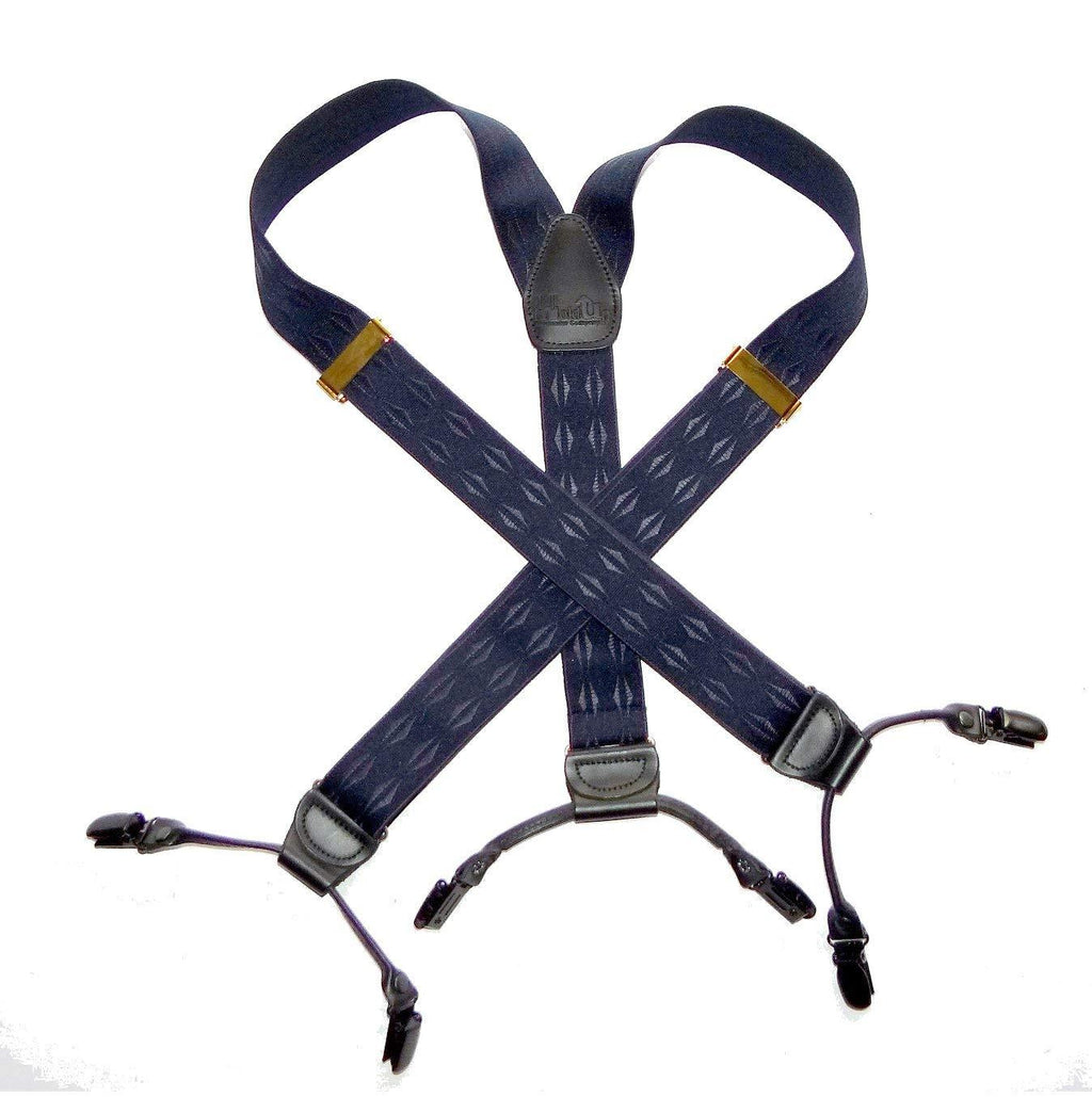 [Australia] - HoldUp Jacquard Blue Elddis Reverse Pyramid pattern dual clip Double-Up Suspenders with Patented No-slip Clips 