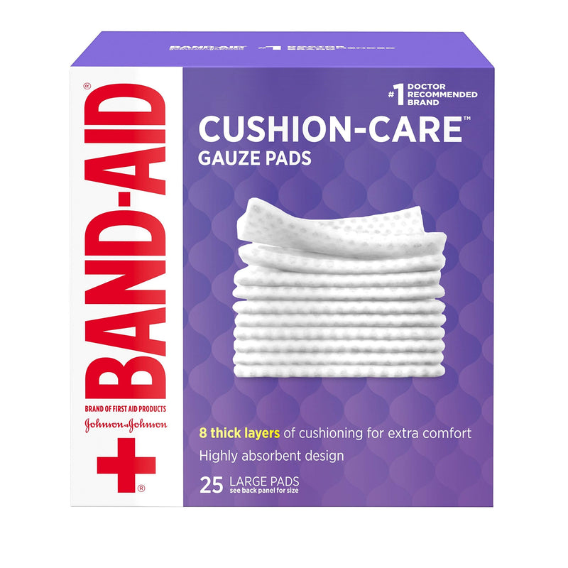 [Australia] - Band-Aid Brand Absorbent Cushion Care Sterile Square Gauze Pads for First Aid Protection of Minor Cuts, Scrapes & Burns, Non-Adhesive, Wound Care Dressing Pads, Large, 4 in x 4 in, 25 ct 