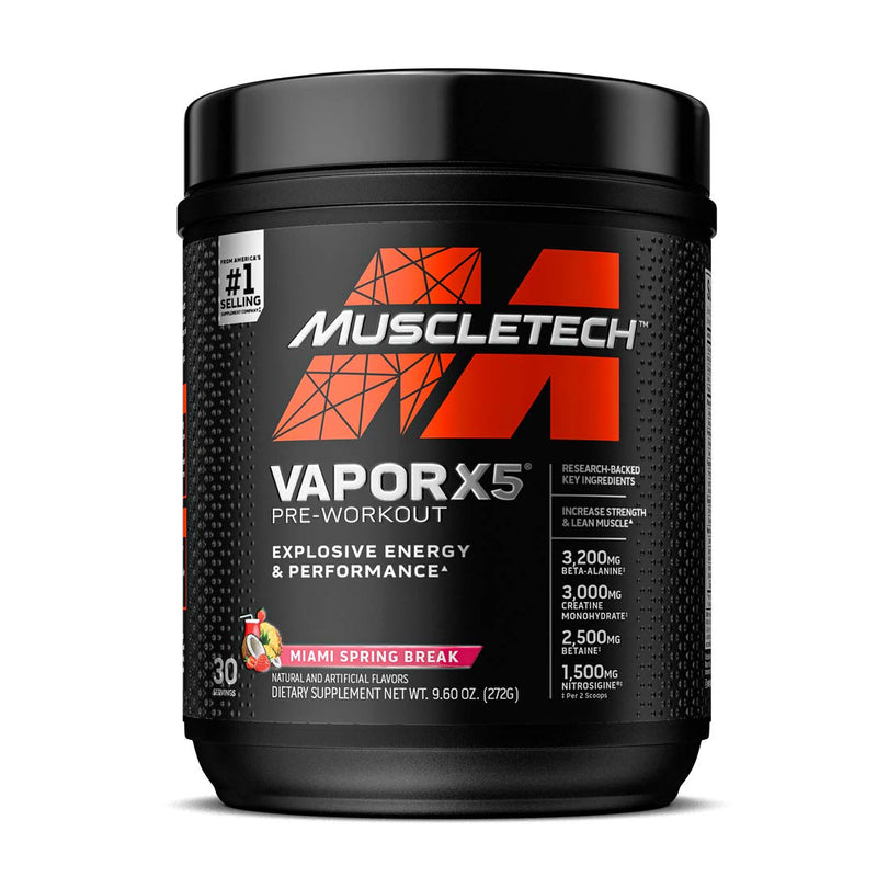 [Australia] - Pre Workout Powder | MuscleTech Vapor X5 | Pre Workout Powder for Men & Women | PreWorkout Energy Powder Drink Mix | Sports Nutrition Pre-Workout | Miami Spring Break (30 Servings)-Package Varies 30 Servings (Pack of 1) 