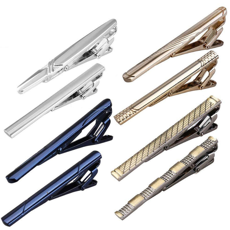 [Australia] - BMC Mens Metal Tie Clip Bar Clasps w/Silver, Gold, Blue, Brass Finishes - Business Professional Fashion Assorted Designs - Dapper Dandy (Set of 8) 