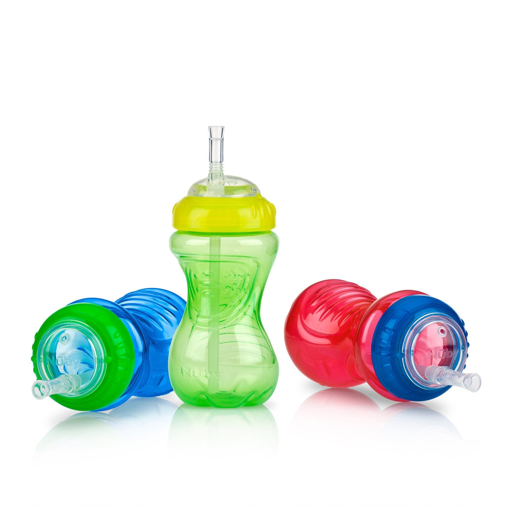 [Australia] - Nuby 3 Piece Boy No-Spill Cup with Flex Straw, 10 Ounce 