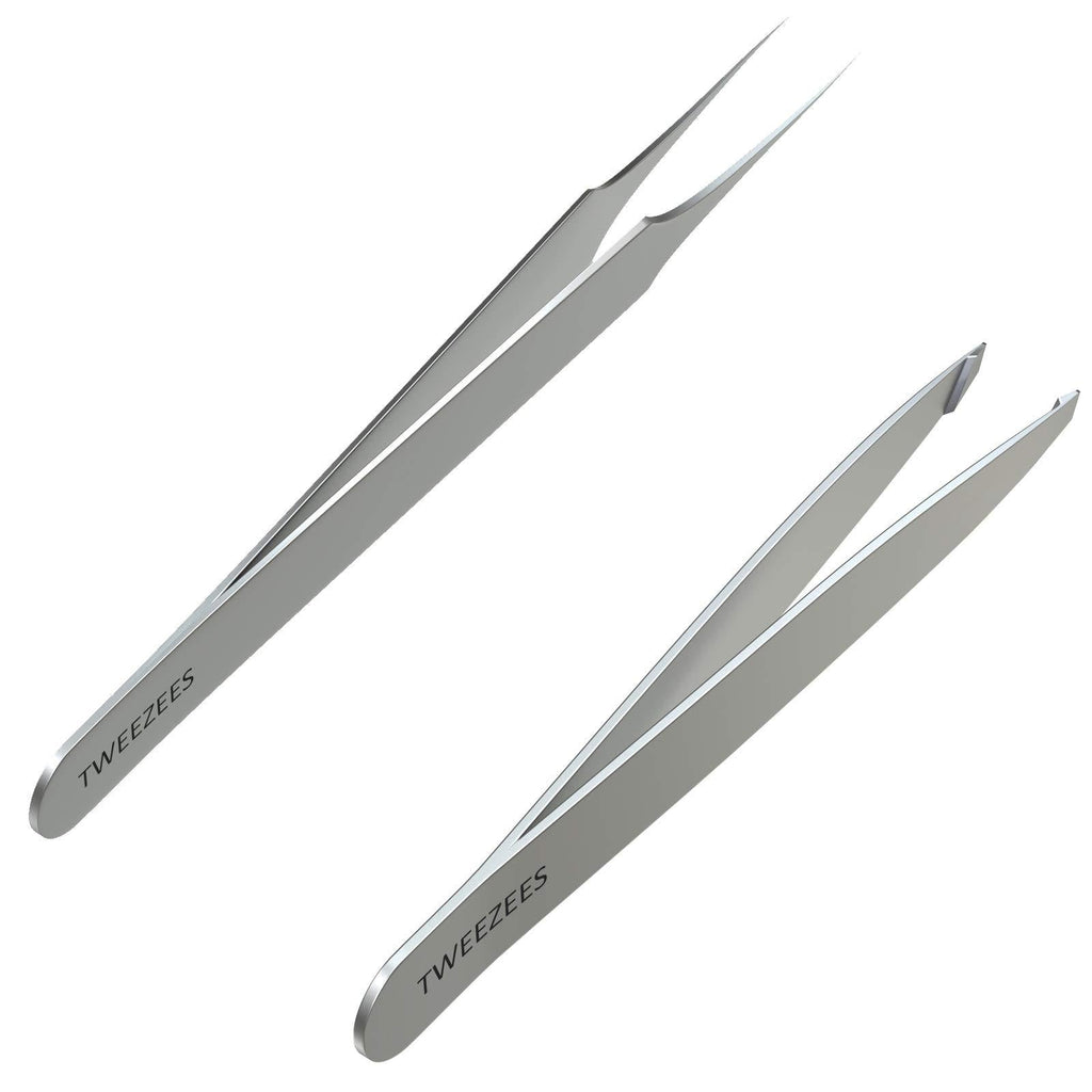 [Australia] - Tweezees Precision Stainless Steel Tweezers | Professional Slant Tip & Splinter Tip Tweezer | Extra Sharp Hair Removal Tool | For Eyebrow Shaping 