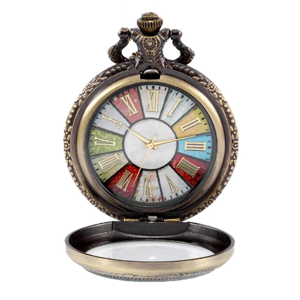 [Australia] - JewelryWe Retro Vintage Pocket Watch Roman Numeral Steampunk Quartz Pocket Watch Pendant Sweater Necklace, for Mothers Day colorful 