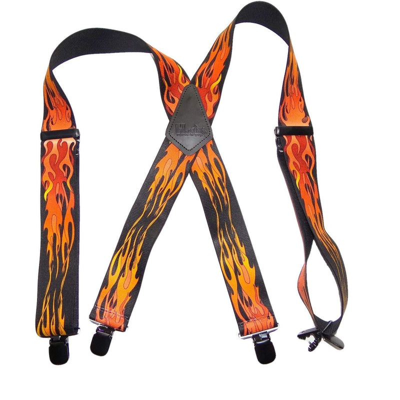 [Australia] - Holdup Suspender Company Flame Pattern 2" wide Biker Suspenders with Patented Jumbo black no-slip Clips 