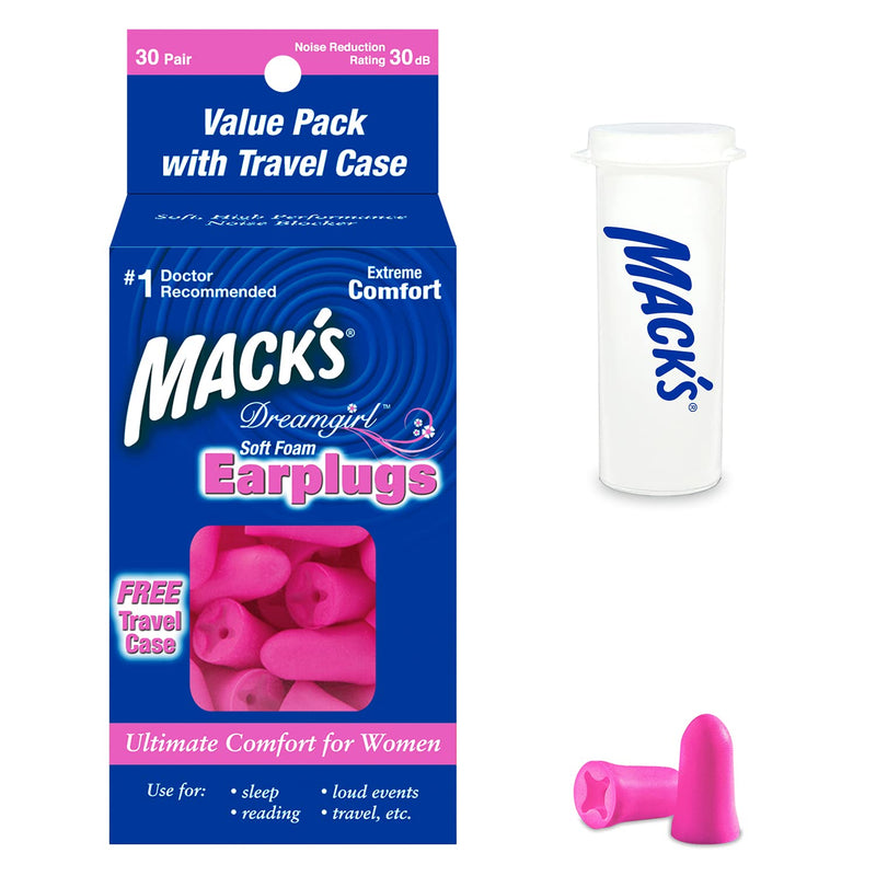 [Australia] - Mack's Dreamgirl Soft Foam Earplugs, 30 Pair, Pink - Small Ear Plugs for Sleeping, Snoring, Studying, Loud Events, Traveling & Concerts 