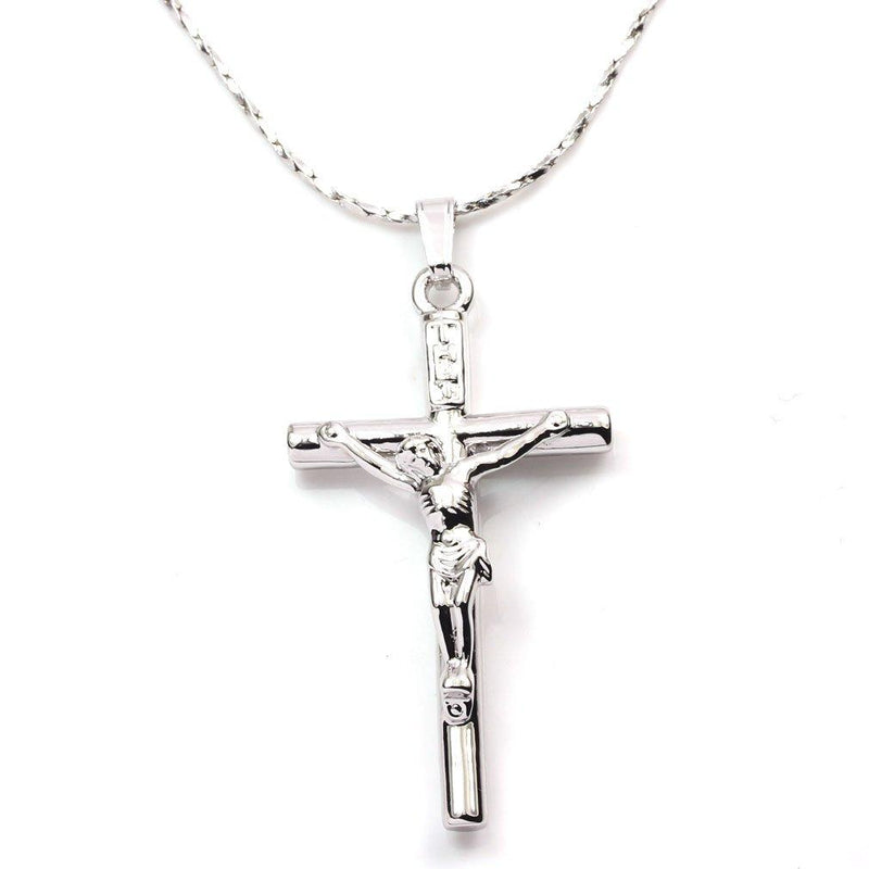 [Australia] - FC Jory White & Rose Yellow Gold Plated Cross Jesus Christ Crucifix Cross Pendant Chain Necklace silver 