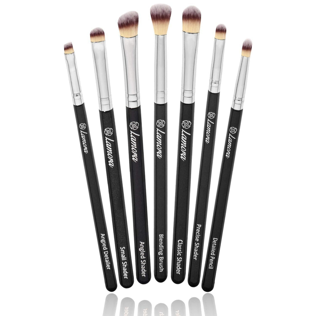 [Australia] - Eye Makeup Brushes Eyeshadow Brush Set - 7pcs Soft Synthetic Eyeshadow Blending Brush Kit - For Blending Eyeshadow, Eyeliner, Crease, Eyebrow - Long Lasting, Apply Better, Flawless Look Makeup Black/Silver 