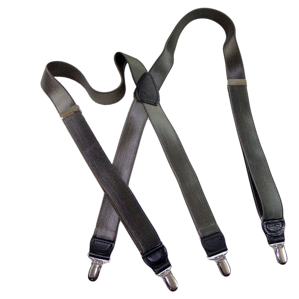 [Australia] - Holdup Brand dark Pewter Grey Satin Finished 1" narrow X-back Suspenders with Silver tone Silver No-slip clips 