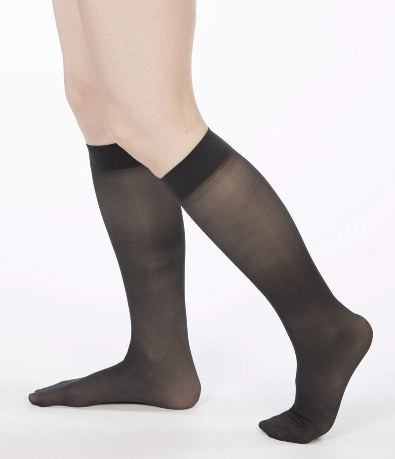 [Australia] - Allegro 15-20 mmHg Essential 16 Sheer Compression Support Hose - Knee High, Closed Toe, Compression Stockings for Women Black Large 