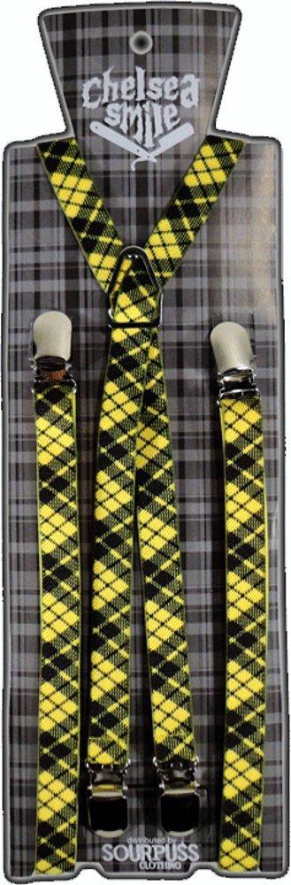 [Australia] - Yellow & Black Plaid Suspenders with Silver Clasps from Sourpuss Clothing 