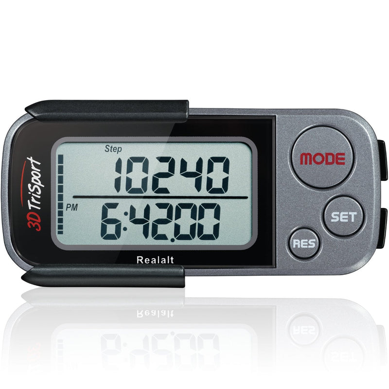 [Australia] - 3DTriSport Walking 3D Pedometer with Clip and Strap, Free eBook | 30 Days Memory, Accurate Step Counter, Walking Distance Miles/Km, Calorie Counter, Daily Target Monitor, Exercise Time. Grey/Black 