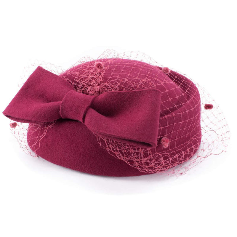 [Australia] - Lawliet Womens Dress Fascinator Wool Felt Pillbox Hat Party Wedding Bow Veil A080 Wine 