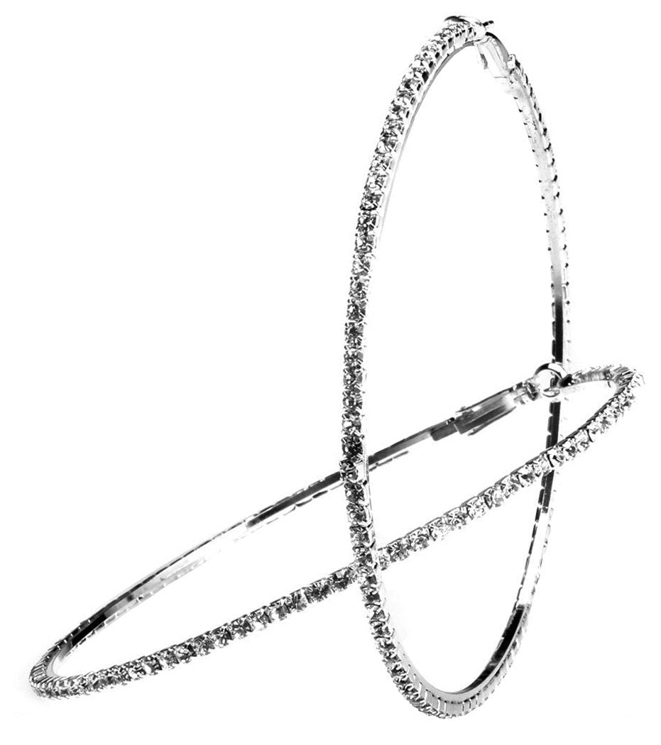 [Australia] - Bridal Wedding Crystal Rhinestone Hoop Earrings 80mm 