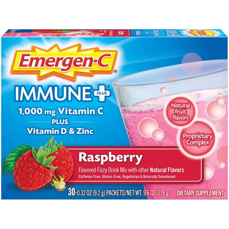 [Australia] - Emergen-C Immune+ 1000mg Vitamin C Powder, with Vitamin D, Zinc, Antioxidants and Electrolytes for Immunity, Immune Support Dietary Supplement, Raspberry Flavor - 30 Count/1 Month Supply 