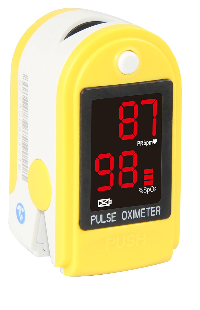 [Australia] - Concord Basics Yellow Fingertip Pulse Oximeter Blood Oxygen Saturation Monitor with Carrying Case, Batteries, Silicone Cover and Lanyard 