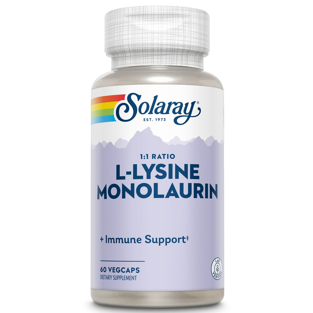 [Australia] - SOLARAY L-Lysine Monolaurin Immune Supplement | 1:1 Ratio for Immune System Function & Skin Health Support, 60 VegCaps, 30 Serv. 