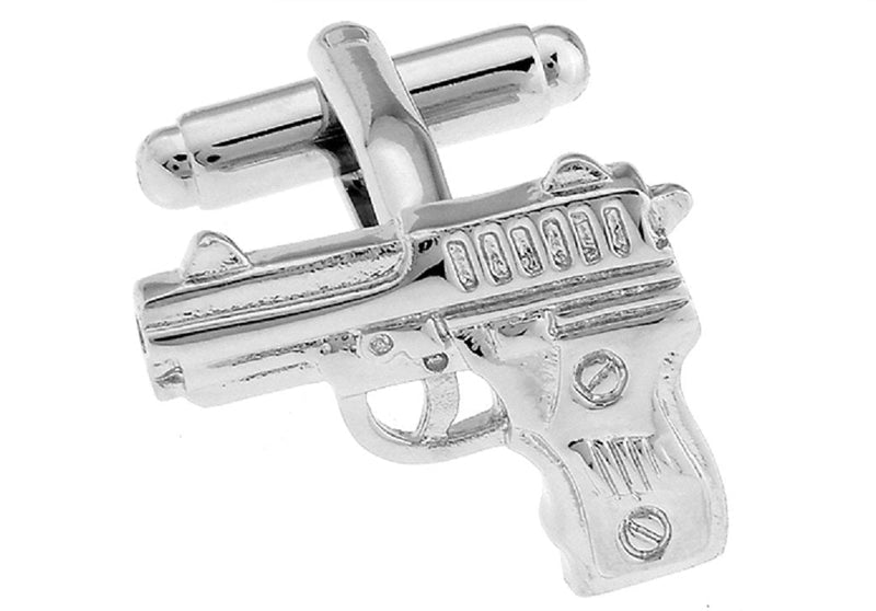 [Australia] - MRCUFF Pistol Handgun Gun Pair Cufflinks in a Presentation Gift Box & Polishing Cloth 