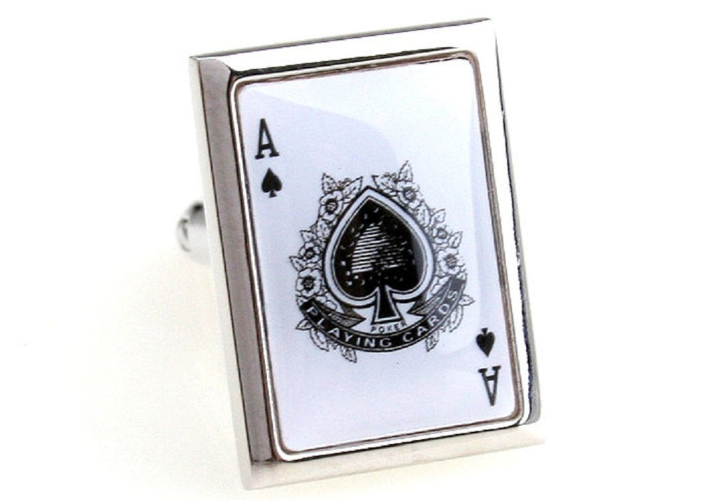 [Australia] - MRCUFF Presentation Gift Box Ace of Spades White Card Poker Gambling Casino Pair Cufflinks & Polishing Cloth 