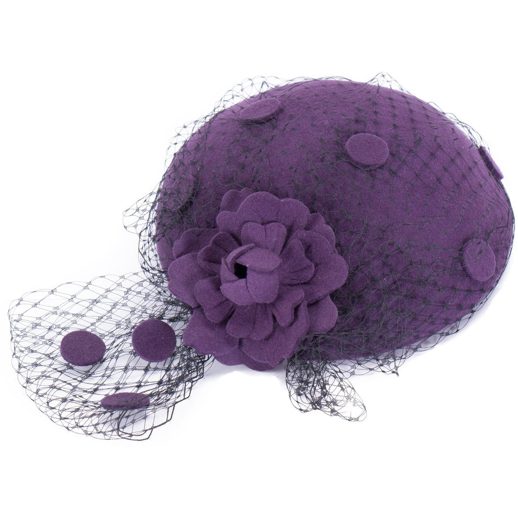 [Australia] - Lawliet Womens Fascinator Wool Hair Pillbox Hat Rose Veil Cocktail Party Wedding A043 Purple 