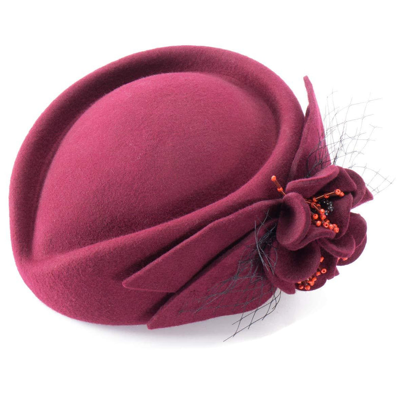 [Australia] - Lawliet Wine Red Women Fascinator Pillbox Felt Wool Hat Formal Dress Flower Veil A131 