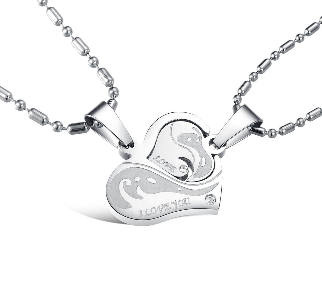 [Australia] - His & Hers Matching Set Titanium Stainless Steel Couple My Heart is Only for You Pendant Necklace Love Style in a Gift Box 