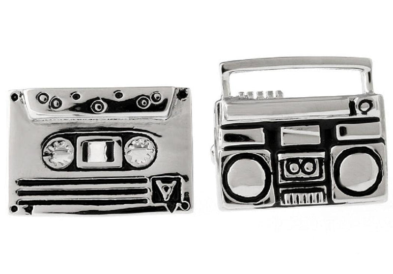 [Australia] - MRCUFF Boom Box and Cassette Tape DJ Pair Cufflinks in a Presentation Gift Box & Polishing Cloth 
