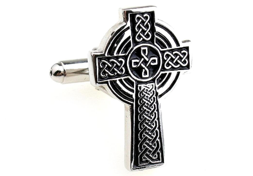 [Australia] - MRCUFF Celtic Cross Irish Ireland Pair Cufflinks in a Presentation Gift Box & Polishing Cloth 