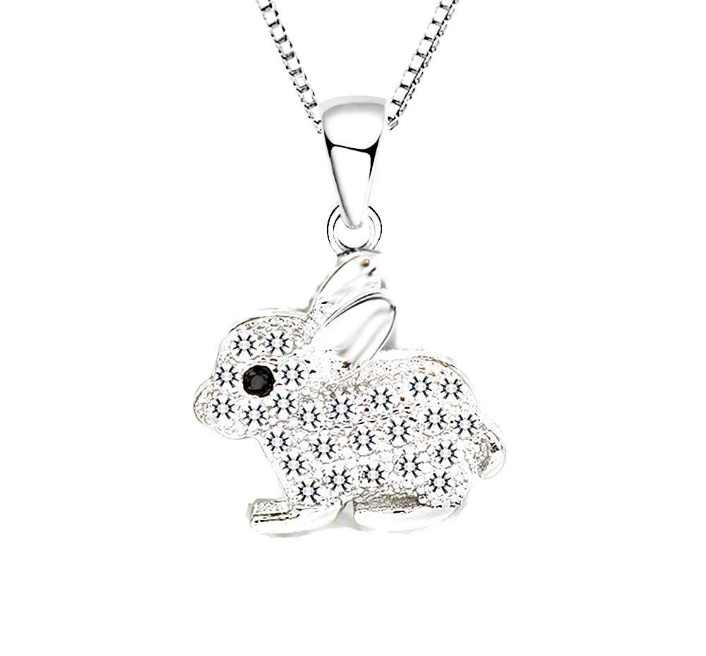 [Australia] - findout Women Rabbit Necklace 925 Sterling Silver Cubic Zirconia Rabbit Bunny Pendant Necklace With Curb Chain 18in For Women Girls (f1421) 