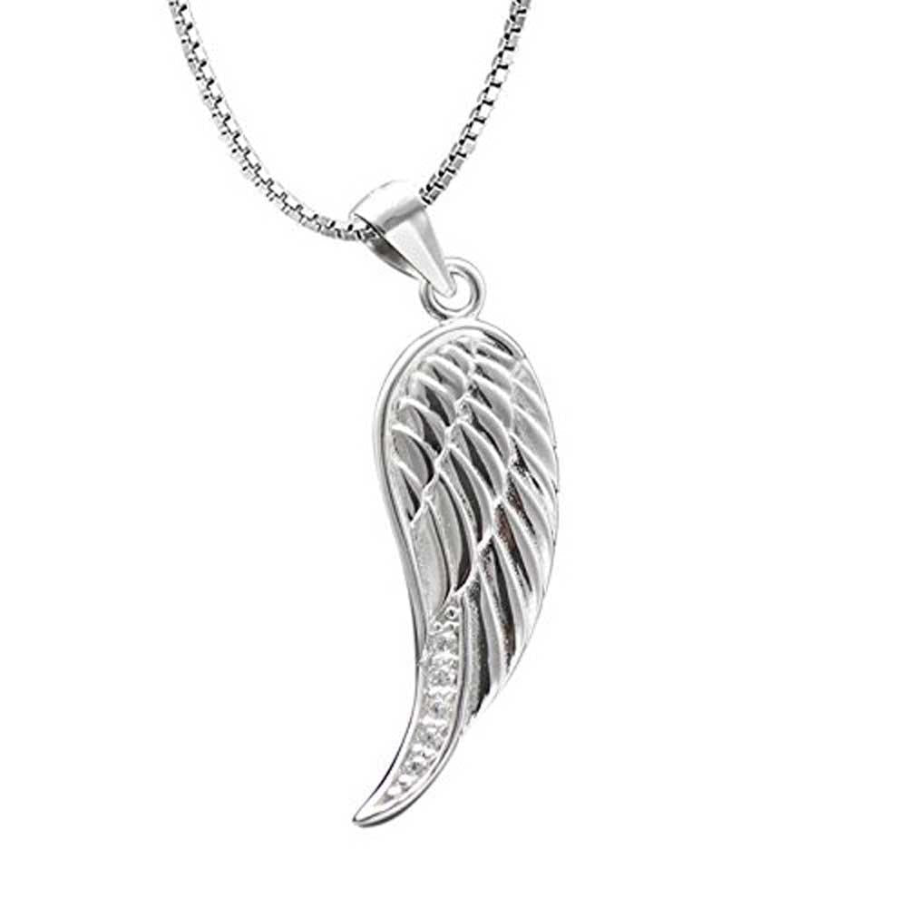 [Australia] - findout Women Angel Wing Necklace Silver Cubic Zirconia Angel Wing Pendant Necklace With Curb Chain 18Inch .For Women Girls (f1427) 