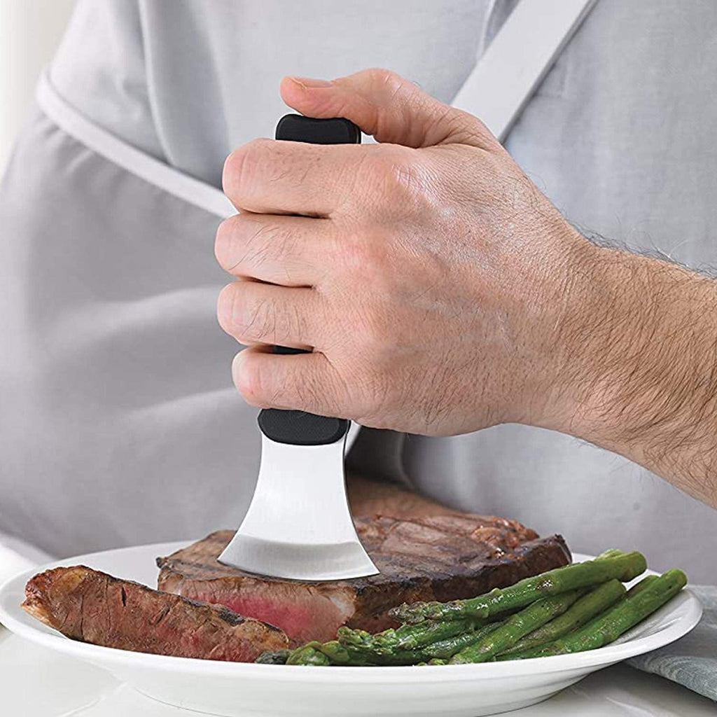 [Australia] - DMI Steak Knife, Rocker Knife, Curved Knife, Verti Grip Kitchen and Dinner Steak Knife for Ease of Chopping or Limited Hand Strength, Dishwasher Safe, Stainless Steel Blade 