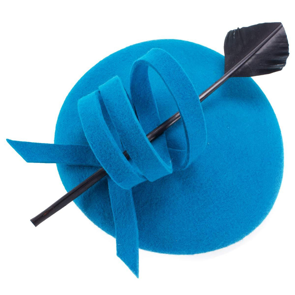 [Australia] - Ladies Curly Feather Felt Wool Fascinator Pillbox Tilt Cocktail Formal Hat A145 Blue 