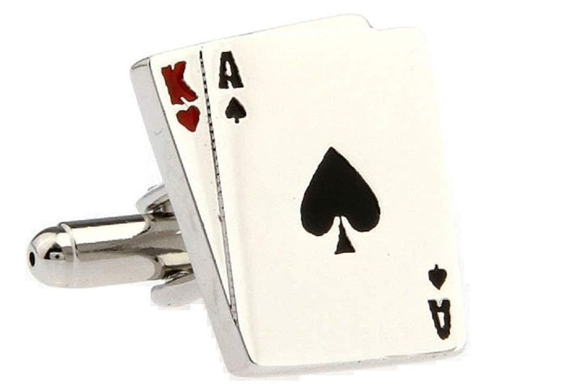 [Australia] - MRCUFF Ace King Blackjack Big Slick Cards Poker Gambling Casino Pair Cufflinks in Presentation Gift Box & Polishing Cloth 