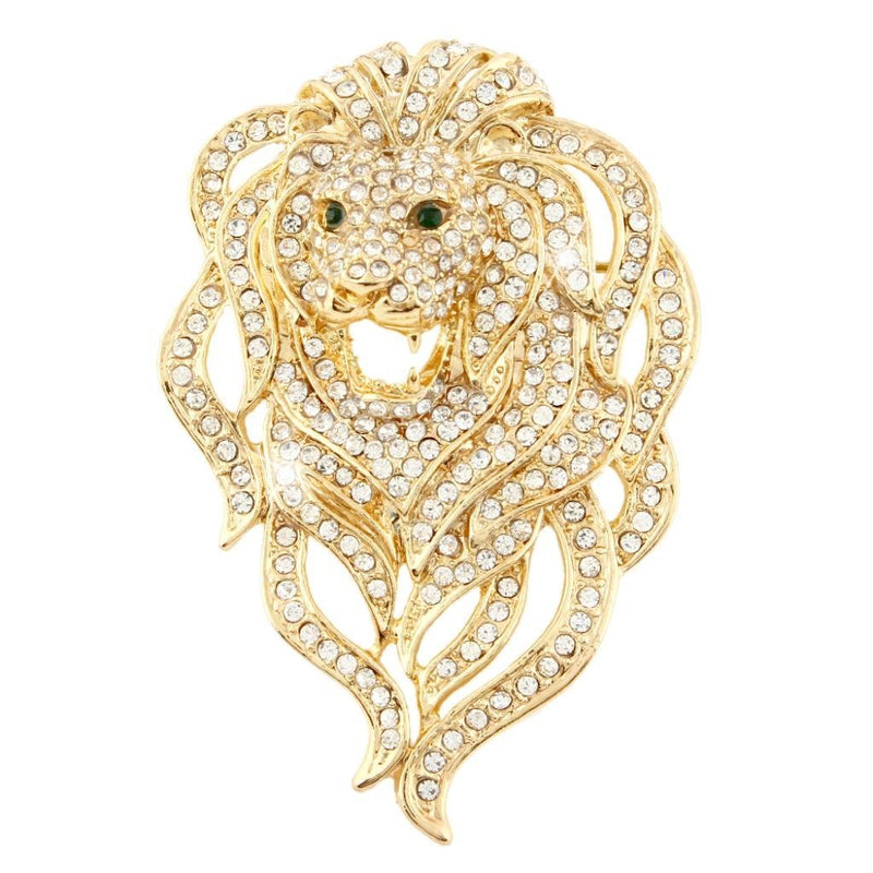 [Australia] - EVER FAITH Austrian Crystal Gorgeous Animal Lion Head Brooch Clear Gold-Tone 