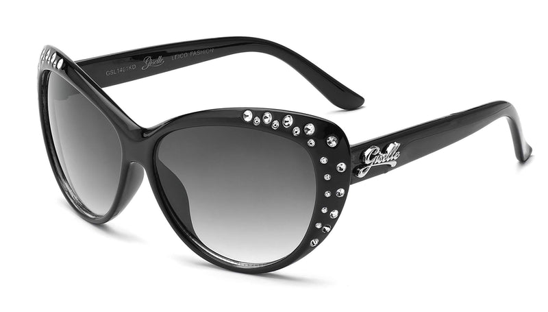 [Australia] - Giselle Cute Kids Retro Cat Eye Rhinestone Sunglasses for Teen Girls and Children Age 6-14 Black 