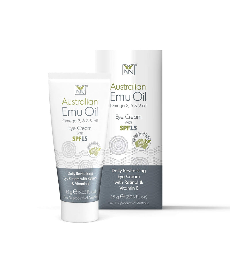 [Australia] - Y-Not Natural - Emu Oil Daily Revitalizing Eye Cream with Retinol, Vitamin E, A, C & D (15 g Tube) | SPF 15 Sun Protection Anti Aging Facial Skin Care to Reduce Puffiness, Fine Lines & Dark Spots 