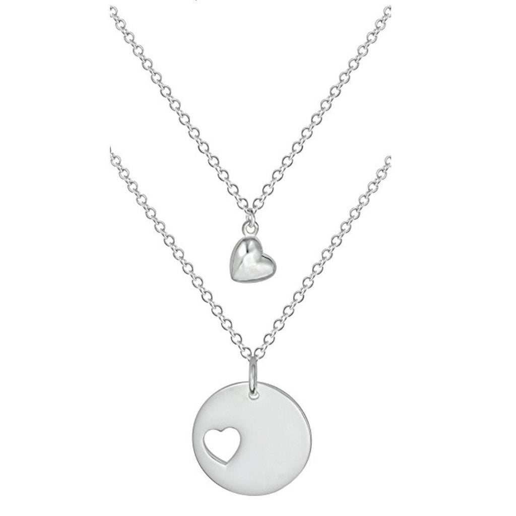 [Australia] - Penny & Piper Mother Daughter Necklaces for 2: Sterling Silver Plated Heart Charm & Heart Cut Out Necklaces 